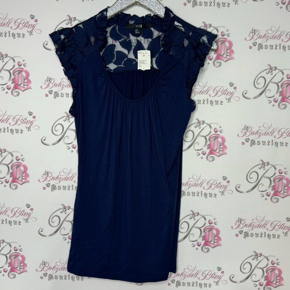 Forever 21 Tops - F21 tank top navy blue lace Lacie floral flowers 🌸 new with tags blouse shirt